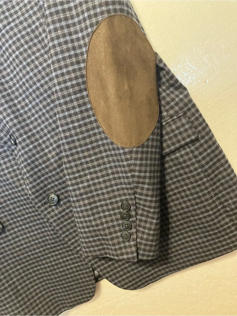 Crown & Ivy Poly Spandex Men’s 44R Blue Blazer Jacket with elbow Patch’s